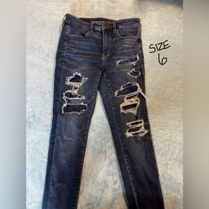 American Eagle Women's Distressed Blue and Black Jeans